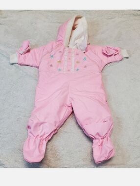 Vintage Tiny Tots Pink Floral Hooded Snowsuit Snow Big Baby Girl‎ 12 months